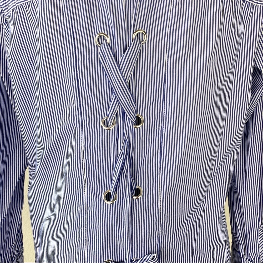 Sanctuary Tie Lace Top Pinstriped Blue Size S - Picture 6 of 8